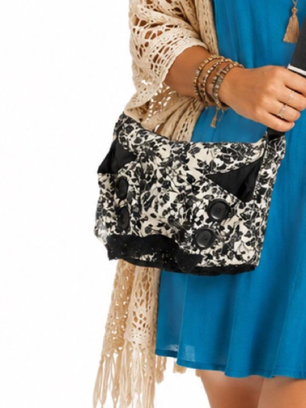 Handmade Reclaimed Clothing Shoulder Bag Floral Textile Oversized Button Purse